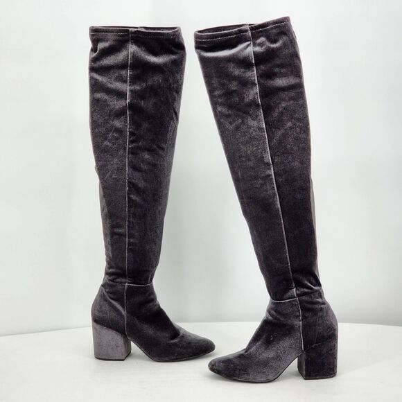 Aldo Belinna Velvet Gray Over The Knee Heeled Boots Size 8.5 - Picture 4 of 9